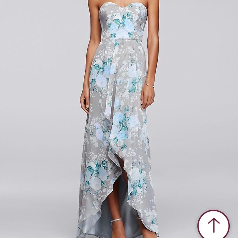 Blue and grey high-low long dress
